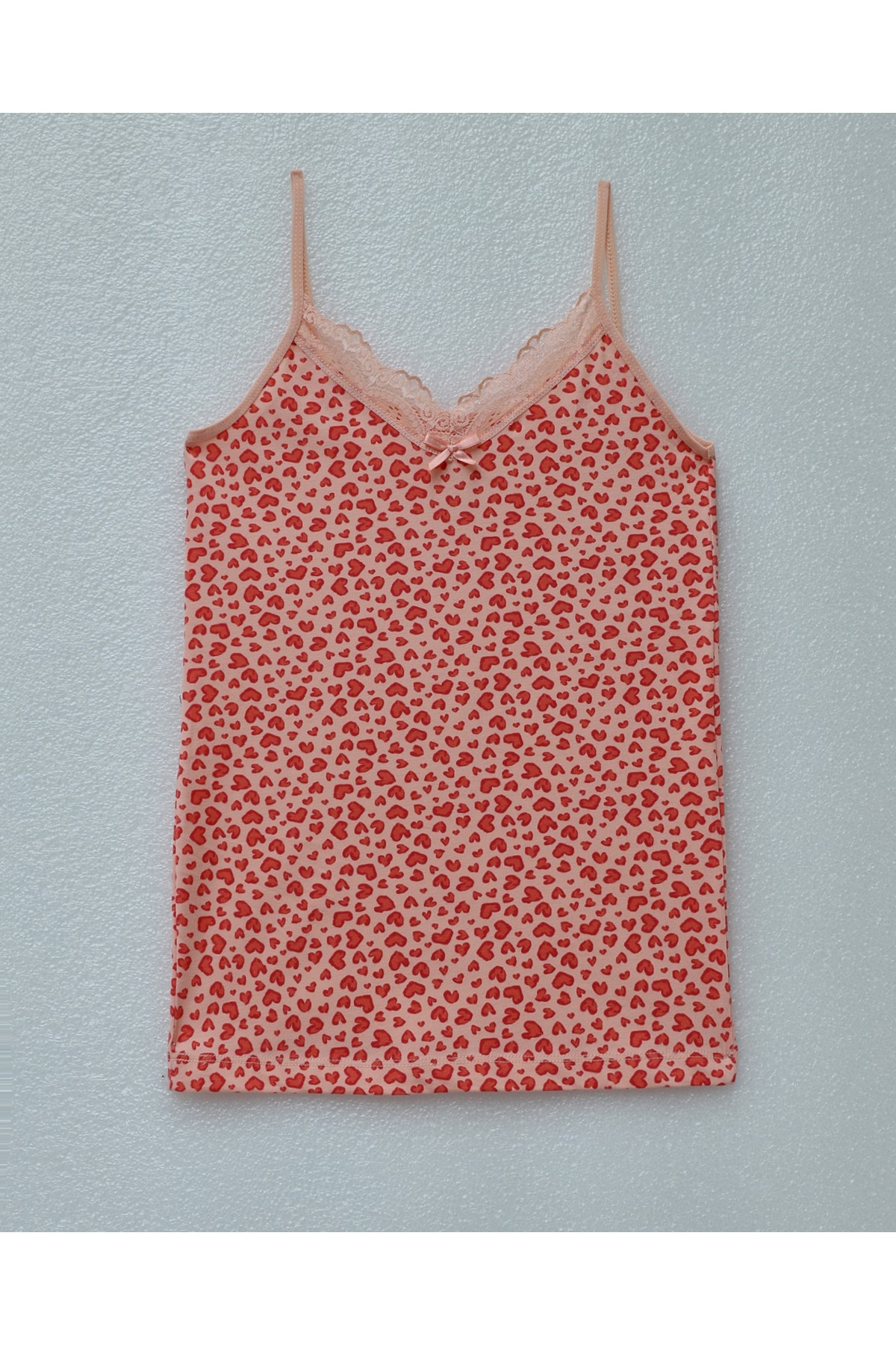 Kalp Desenli Askılı Dantelli Atlet -Somon