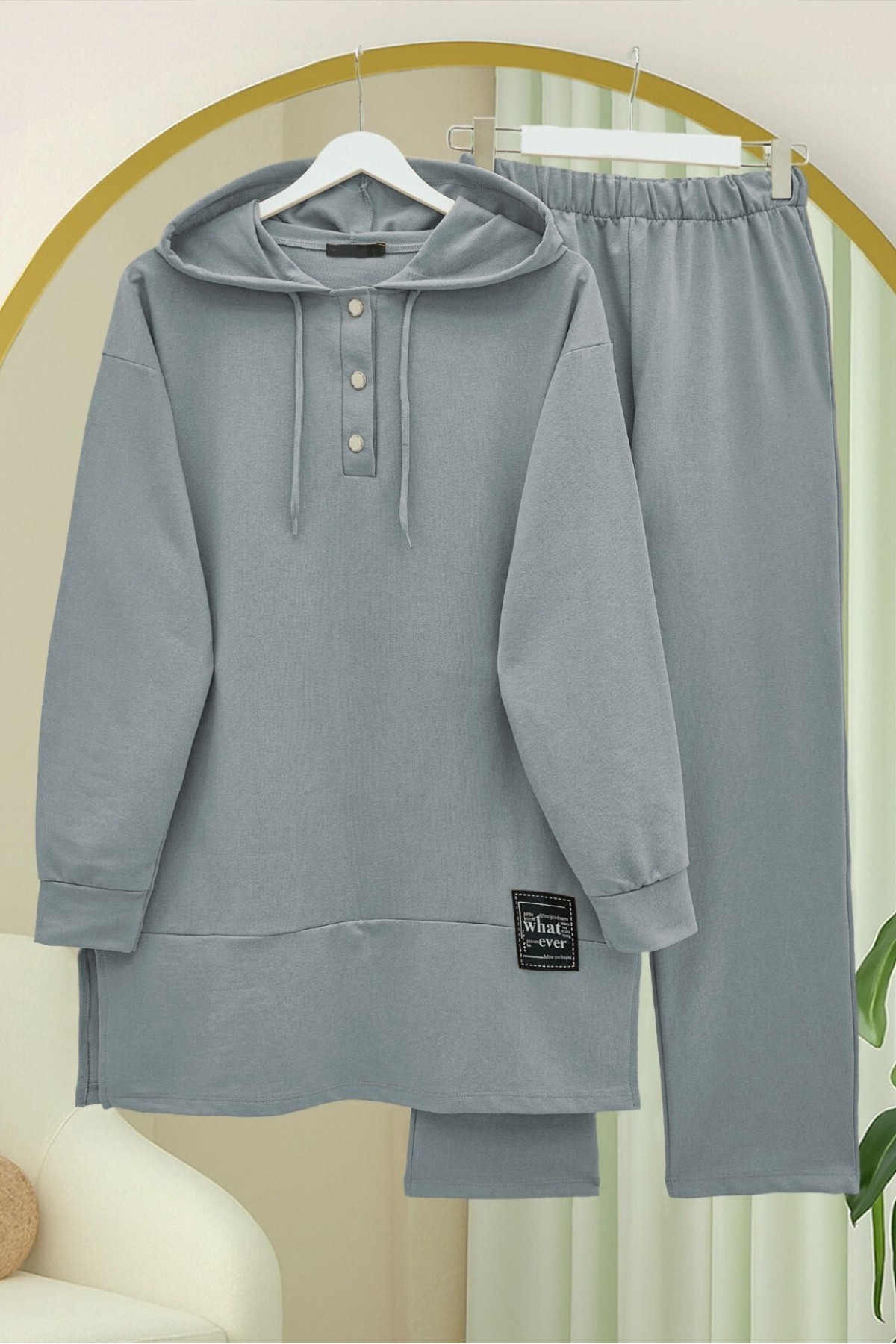 Çıtçıtlı  Arma Detaylı İkili Penye Takım   -Gümüş