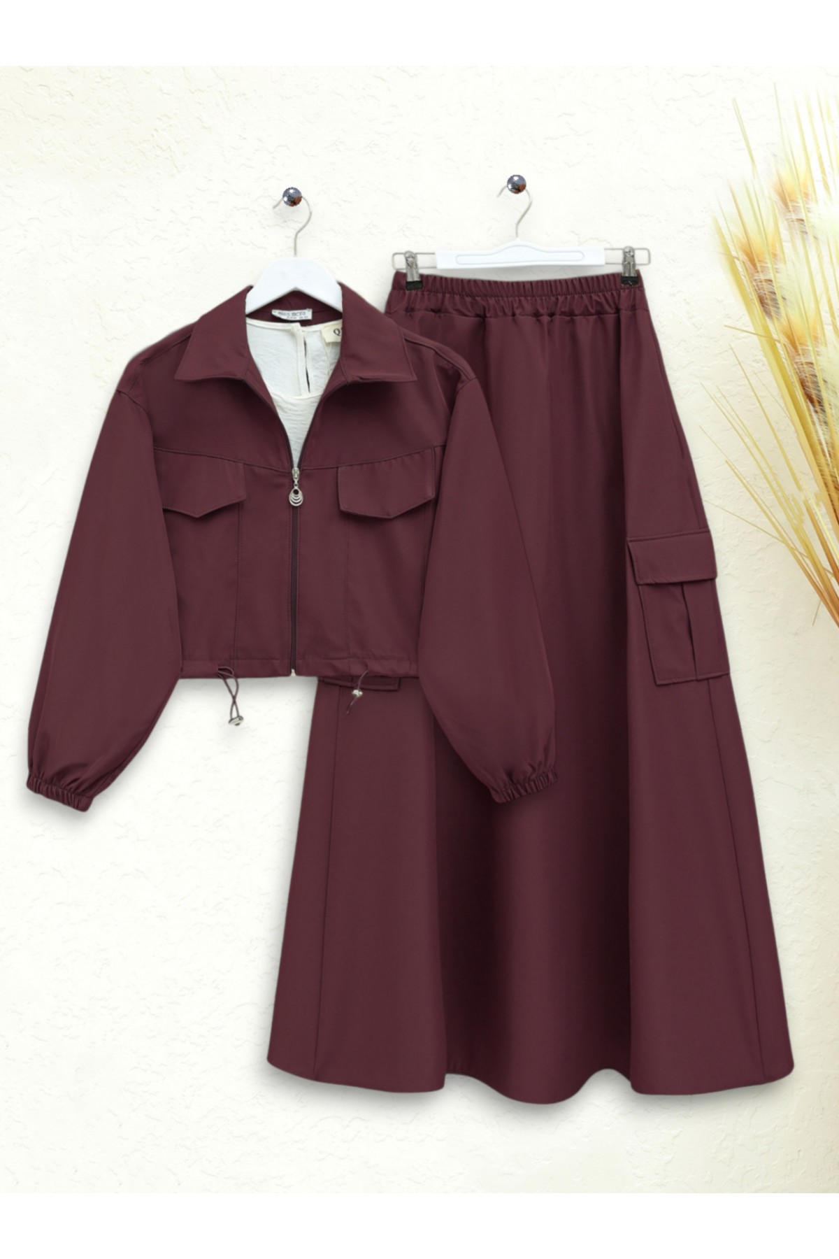 Beli Lastikli Etekli Bonding Takım  -Bordo