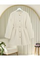 İçi Astarlı Beli Büzgülü Kürklü Ceket  -Krem