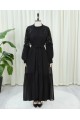 Kesme Boncuklu Kemerli İkili Abaya Takım -Siyah