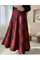 Ekose Desenli Yanı Fermuarlı  Kaşe Çan Etek -Bordo