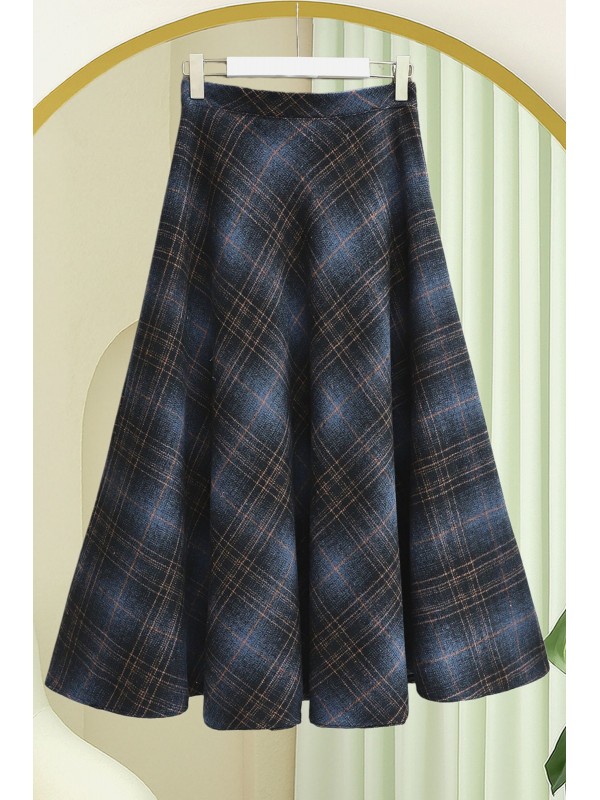 Ekose Desenli Yanı Fermuarlı  Kaşe Çan Etek -Laci