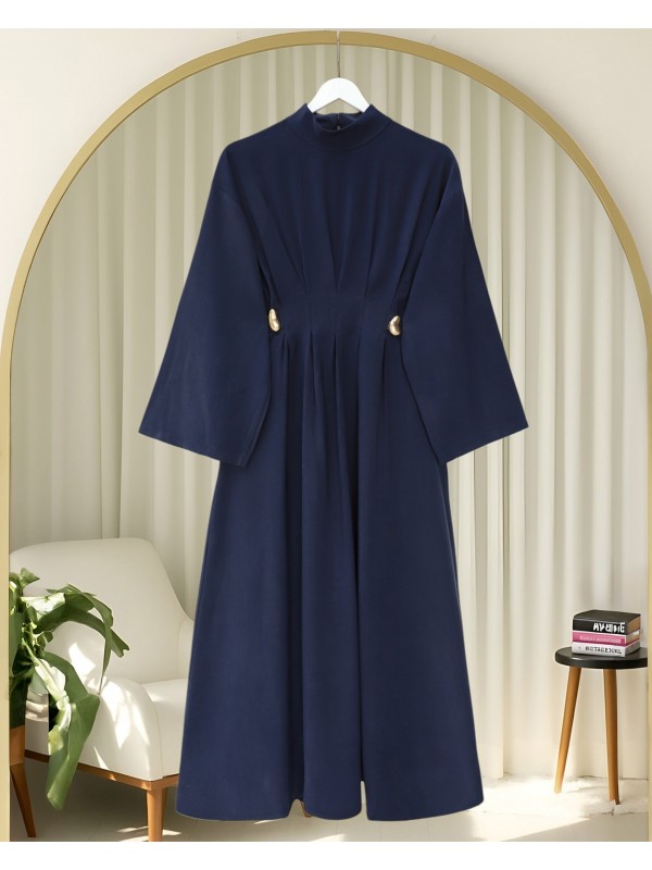 Pileli Beli Kemerli Toka Detaylı Modal Elbise -Laci