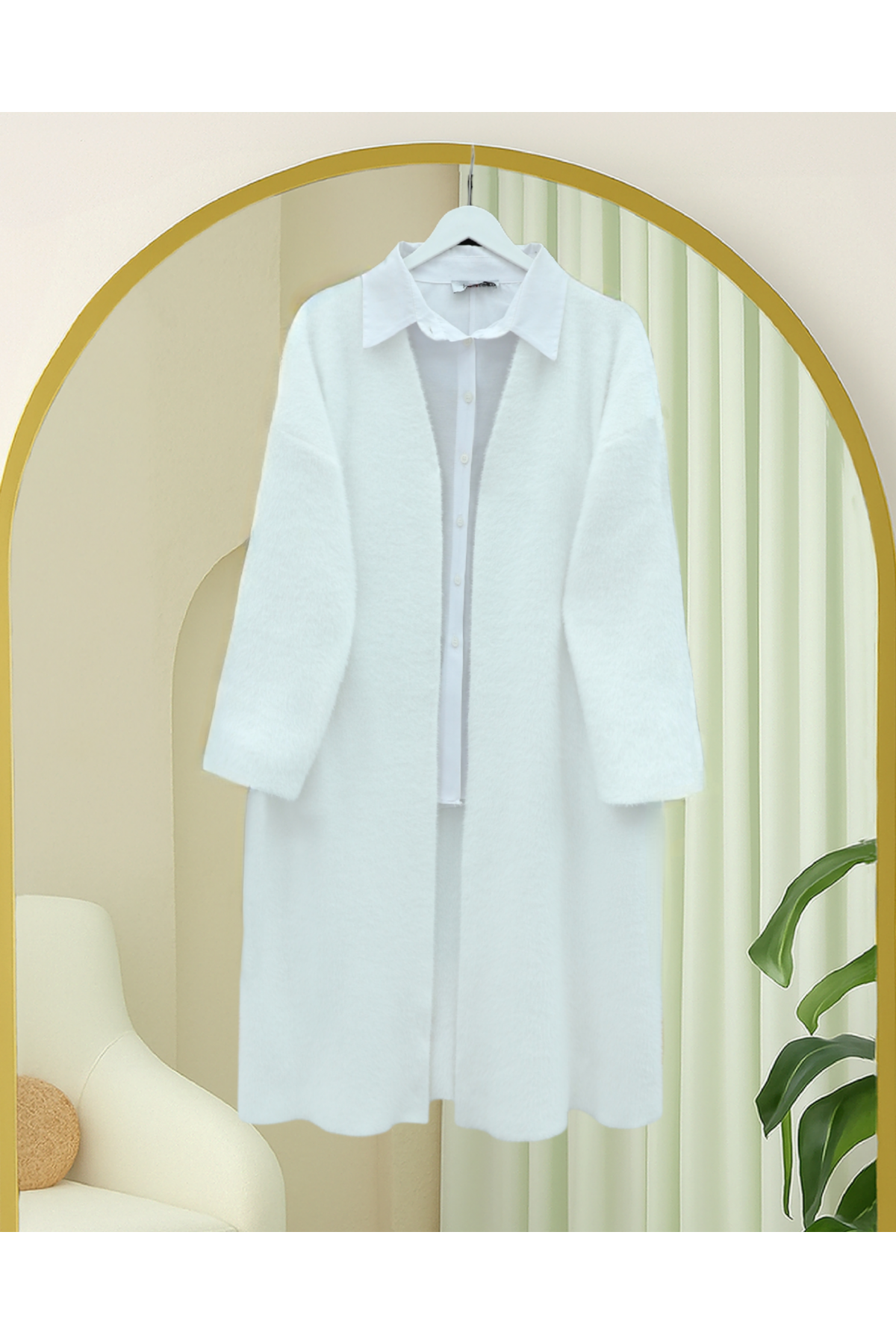 Sakallı Uzun Yumoş Hırka -Beyaz