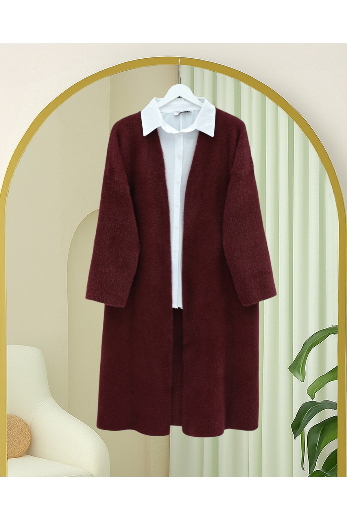 Sakallı Uzun Yumoş Hırka -Bordo