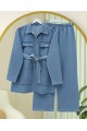 Beli Kemerli Cepli Önü Düğmeli Kot Takım  -Buz Mavi