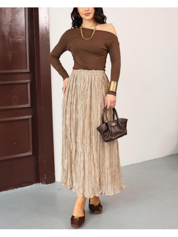 Astarlı Gipeli Modal Etek -Bej