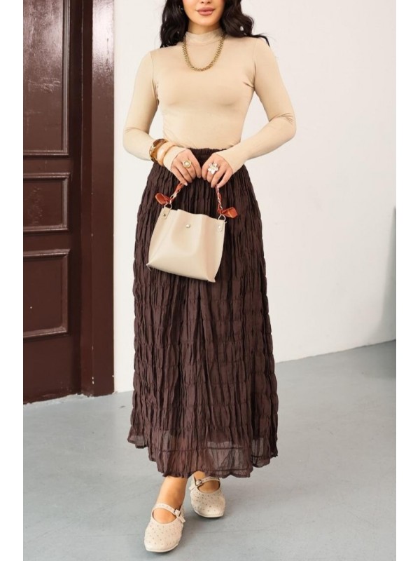 Astarlı Gipeli Modal Etek -K. Kahve