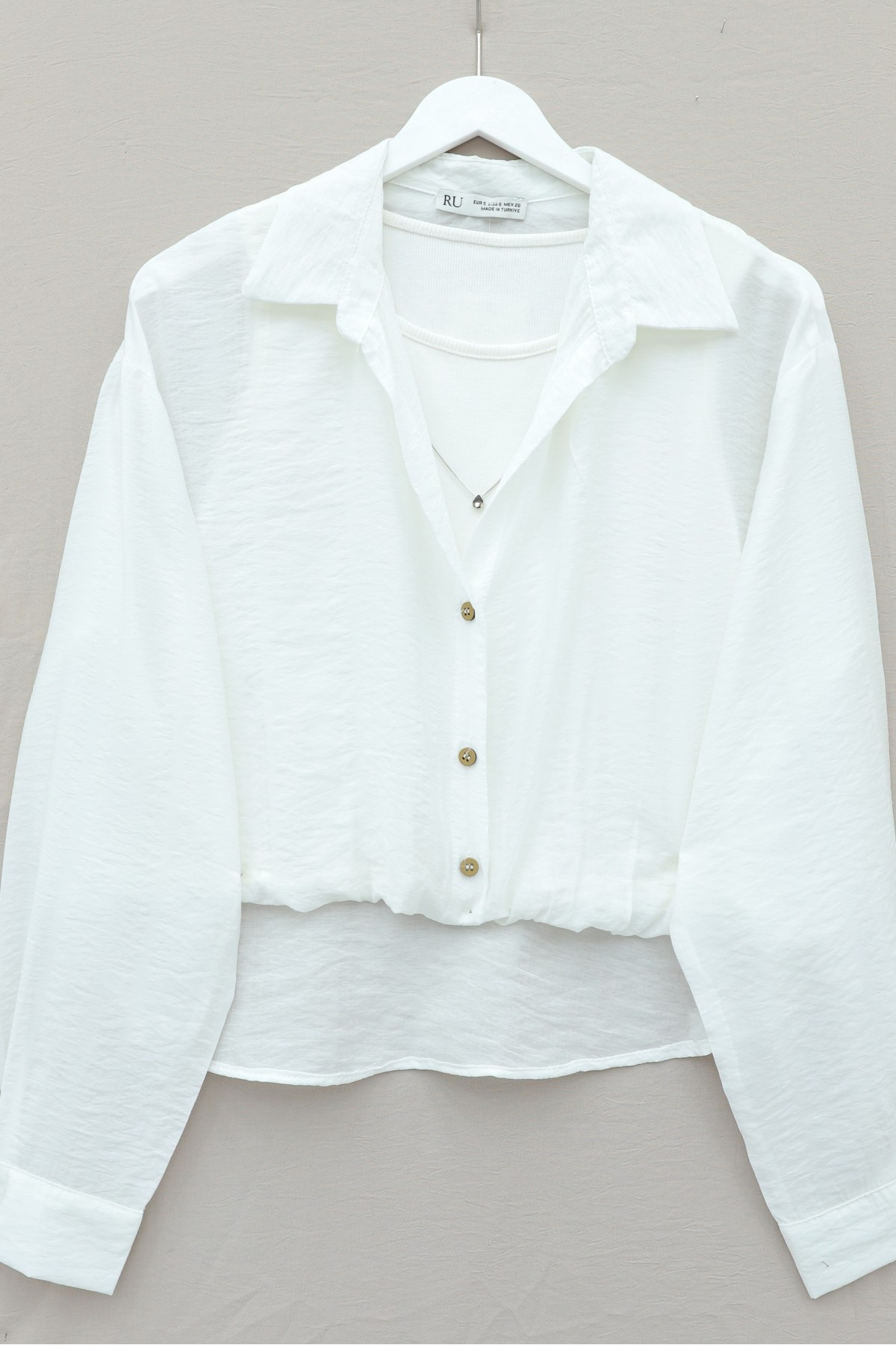 Crop Badyli  Kolyeli Arkası Uzun Gömlek -Ekru