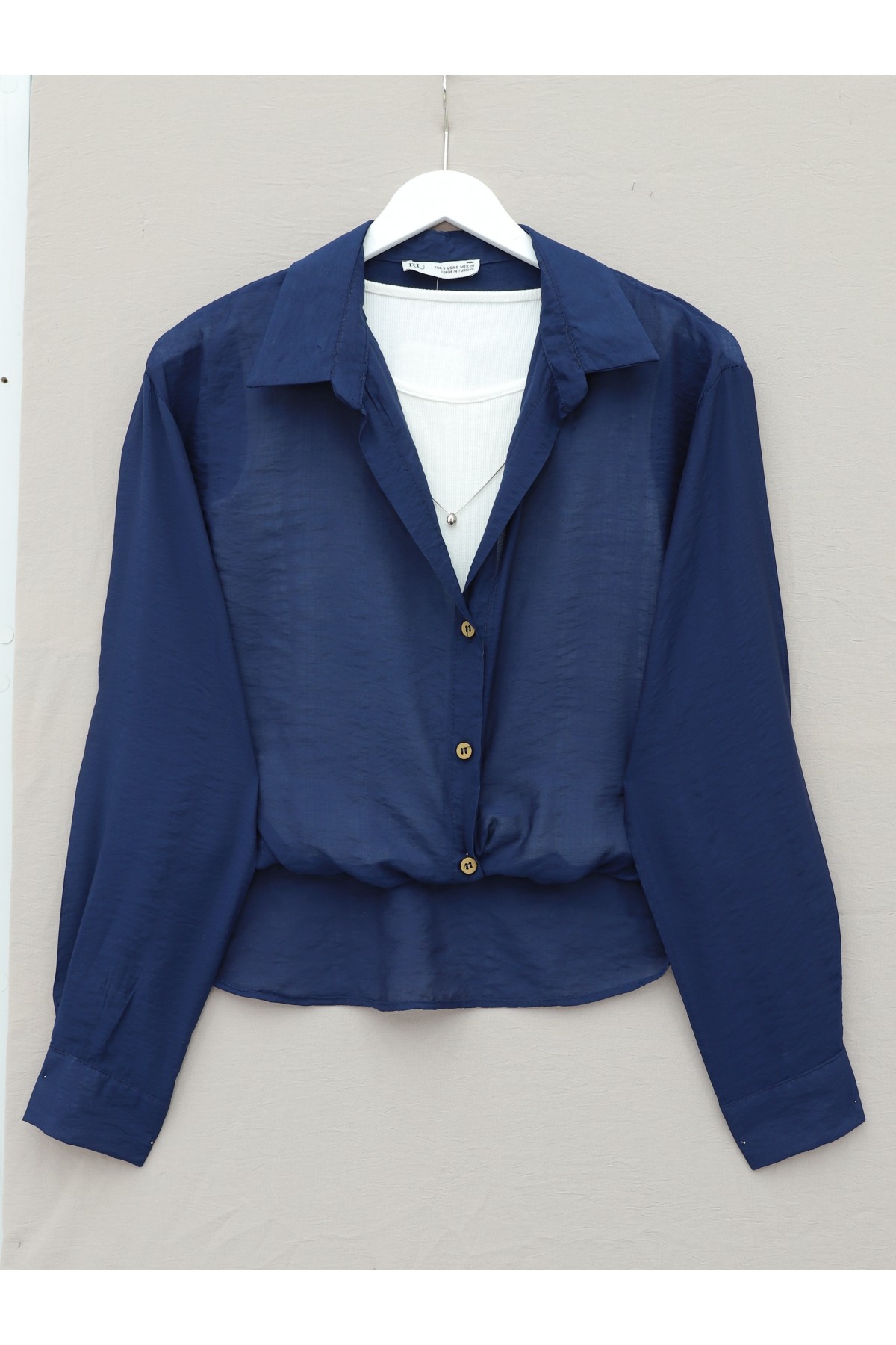 Crop Badyli  Kolyeli Arkası Uzun Gömlek -Laci