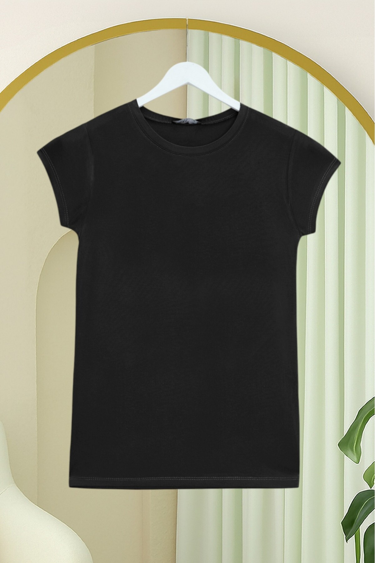 Bisiklet Yaka Kısa Kol Penye İçlik -Siyah