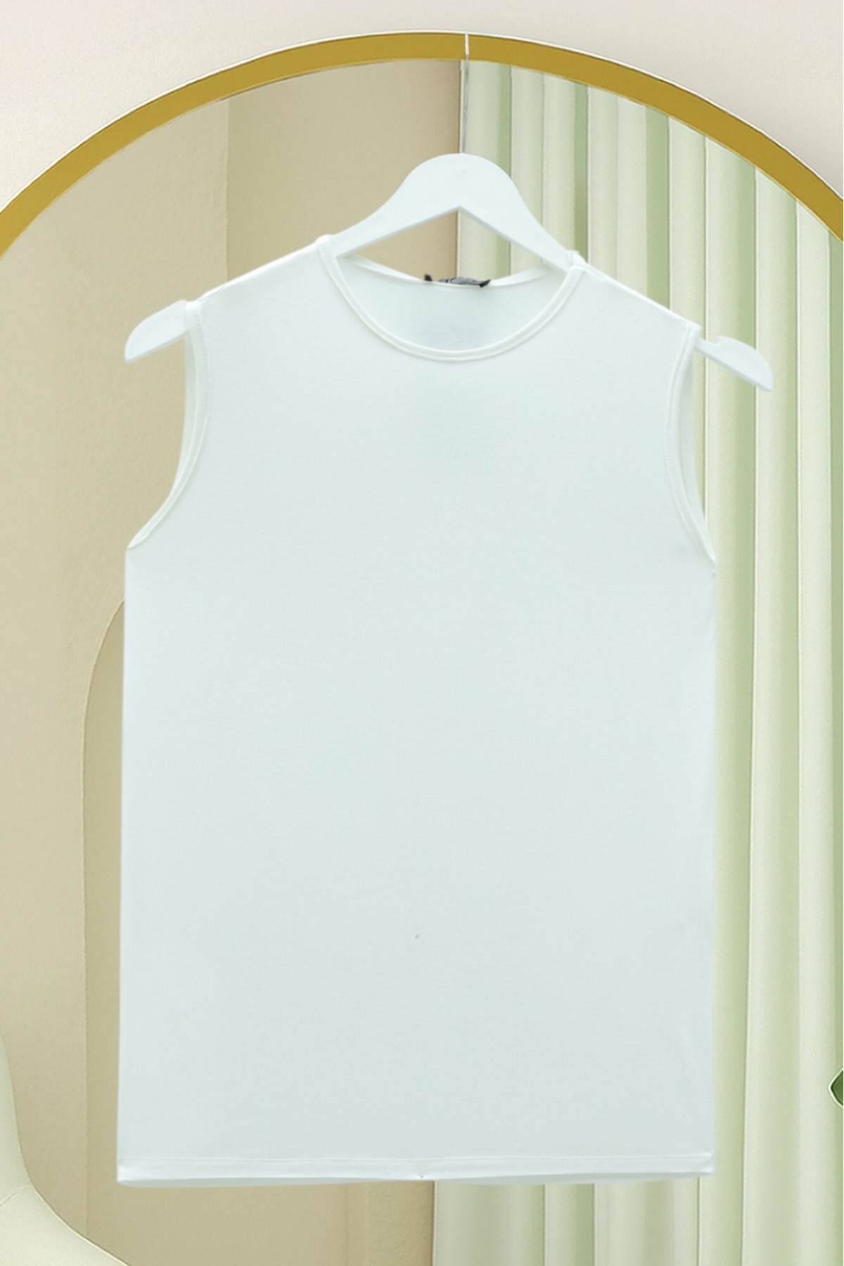 Sıfır Kol Bisiklet Yaka Penye İçlik -Ekru