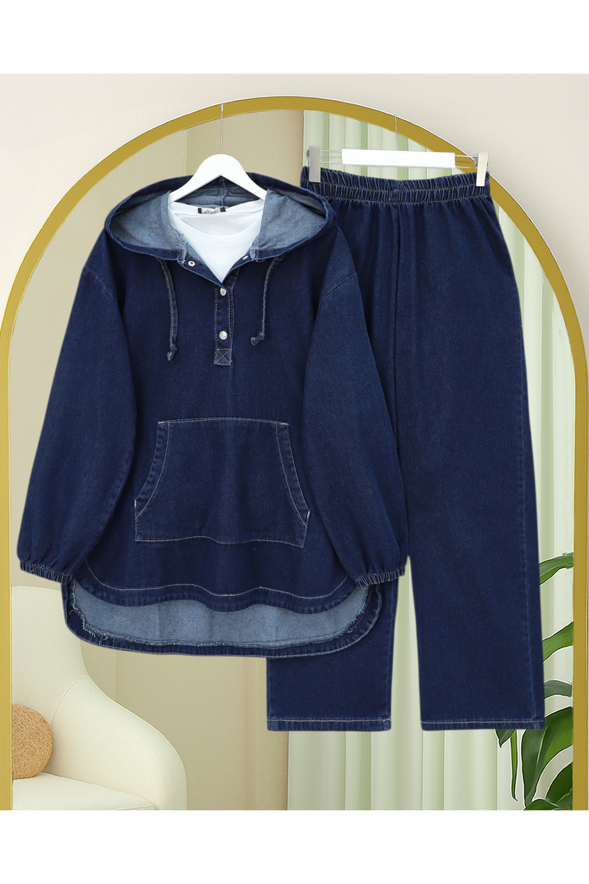 Kanguru Cepli Kapşonlu Önü Çıtçıtlı Kot Takım -Laci