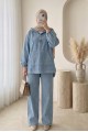 Kanguru Cepli Kapşonlu Önü Çıtçıtlı Kot Takım -Mavi