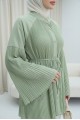Gold Düğmeli Önü Ve Kolları Pliseli Bağcıklı Gömlek -A.Yeşil
