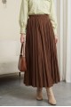Beli Lastikli Kraş Etek -Kahve