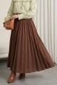 Beli Lastikli Kraş Etek -Kahve