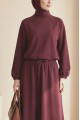 Yuvarlak Yaka Yarasa Kol Beli Lastikli Etekli Oyşo Takım -Bordo