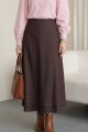 Önü Çift Kat Yan Bağcıklı Fermuarlı Kot Etek -Kahve