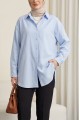 Düğmeli Salaş Viskon Gömlek -Bebe Mavi