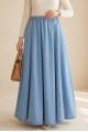 Yan Cepli Beli Lastikli Kot Etek -Açık Mavi