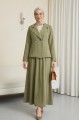 Önü Çift Düğmeli Kruvaze Yaka Ceket Etek Double Krep Takım   -Çağla Y.