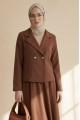 Önü Çift Düğmeli Kruvaze Yaka Ceket Etek Double Krep Takım   -Taba