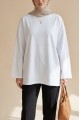 Yuvarlak Yaka Salaş Penye Tunik  -Beyaz