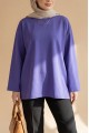 Yuvarlak Yaka Salaş Penye Tunik  -Mor