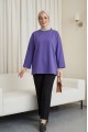 Yuvarlak Yaka Salaş Penye Tunik  -Mor