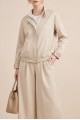 Yakası Ve Kol Manşeti Kemerli Ceketli Pileli Bol Paça Pantolonlu Okyanus Takım -Bej