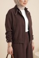 Yakası Ve Kol Manşeti Kemerli Ceketli Pileli Bol Paça Pantolonlu Okyanus Takım -Kahve
