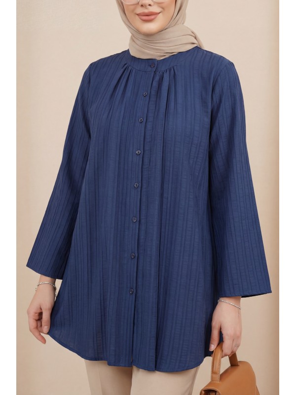 Yuvarlak Yaka Düğmeli İspanyol Kol Siena Tunik -Laci