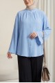 Yuvarlak Yaka Düğmeli İspanyol Kol Siena Tunik -Mavi