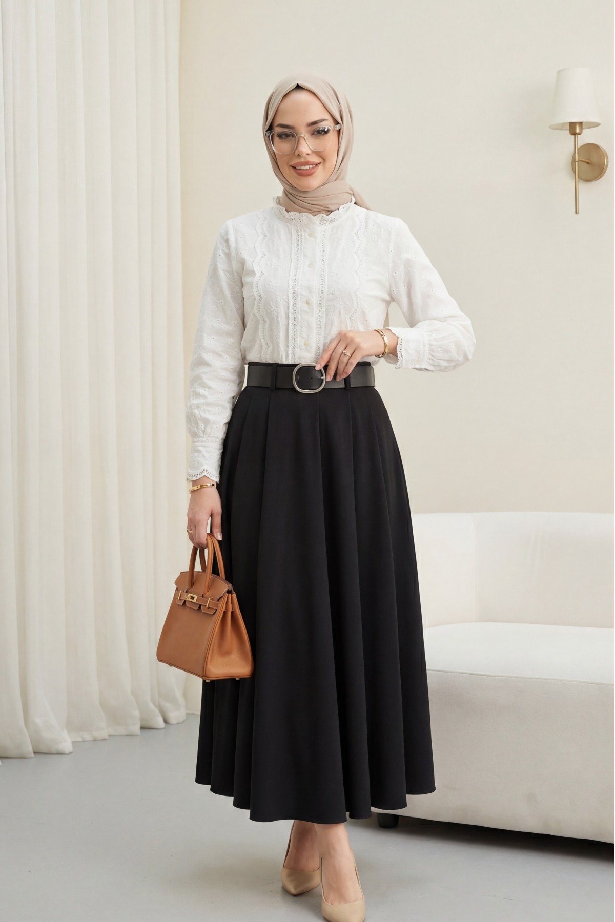 Brode İşlemeli Vintage Gömlek Bluz  -Beyaz