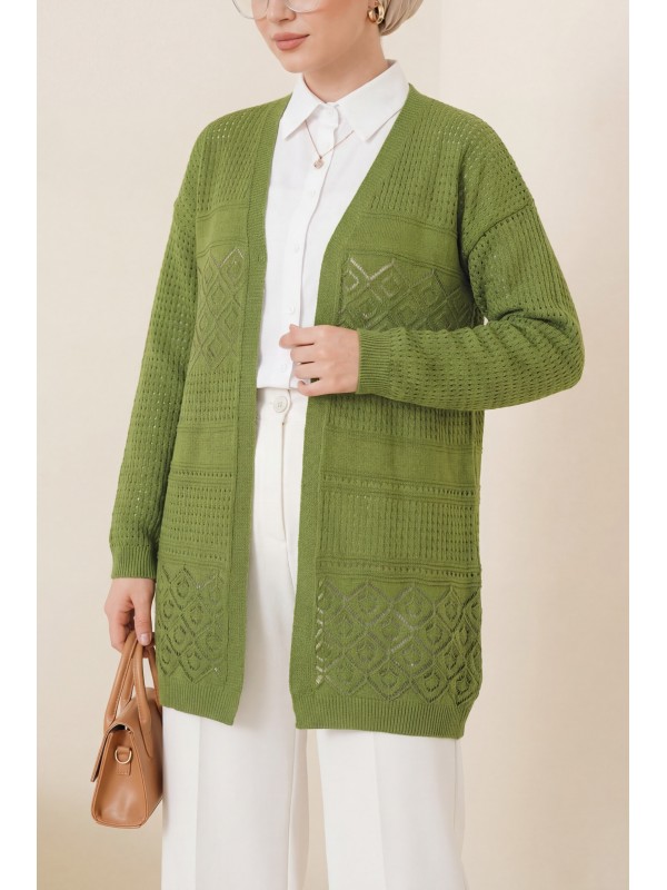 Ajurlu Mevsimlik Triko Hırka     -F.Yeşili