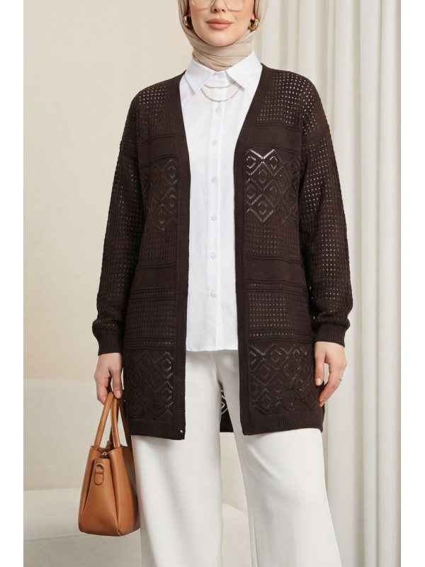 Ajurlu Mevsimlik Triko Hırka      -K. Kahve