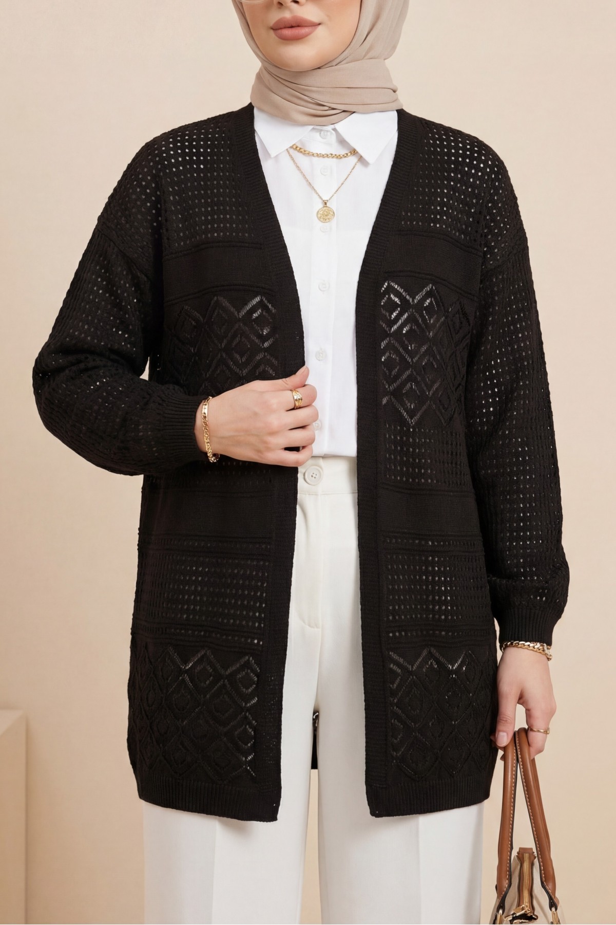 Ajurlu Mevsimlik Triko Hırka      -K. Kahve