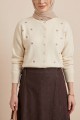 Serpme Çiçek Nakışlı Düğmeli Oversize Triko Hırka -Krem