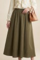 Beli Lastikli Cepli Dikiş Detaylı Etek    -Zeytin