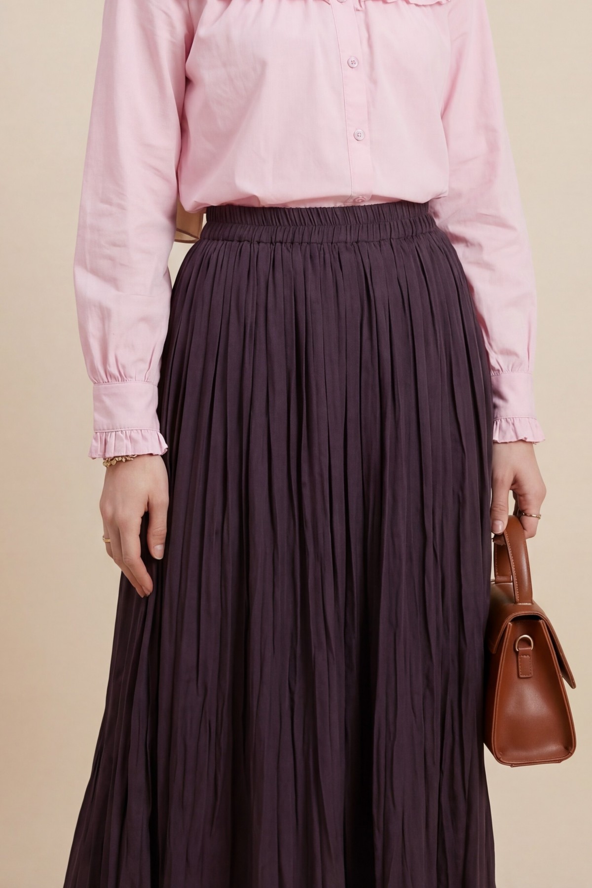 Beli Lastikli Kraş Etek  -Vişne