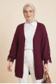 Kolu Saç Örgülü Salaş Triko Hırka -Bordo