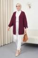 Kolu Saç Örgülü Salaş Triko Hırka -Bordo