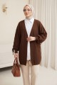 Kolu Saç Örgülü Salaş Triko Hırka -Kahve