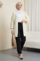 Kolu Saç Örgülü Salaş Triko Hırka -Krem