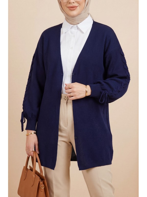 Kolu Saç Örgülü Salaş Triko Hırka -Laci