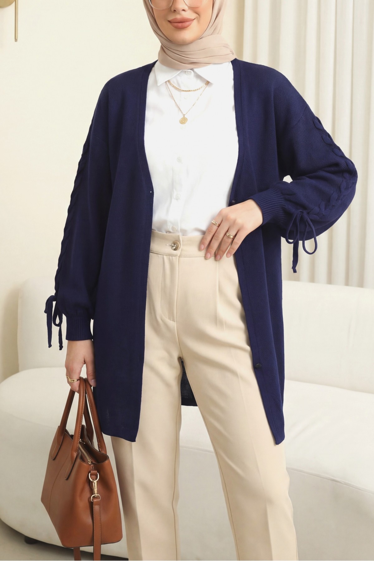 Kolu Saç Örgülü Salaş Triko Hırka -Laci