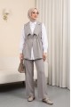 Kruvaze Yaka Beli Lastikli Yelek Pantolon Modal Takım -Gri