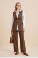 Kruvaze Yaka Beli Lastikli Yelek Pantolon Modal Takım -Kahve